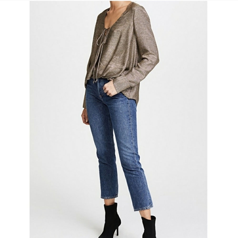 Derek Lam 10 Crosby Drape Front Metallic Blouse 8